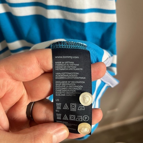 Men’s Blue And White Striped Tommy Hilfiger Short Sleeve Classic Fit Polo Size L - Picture 4 of 5